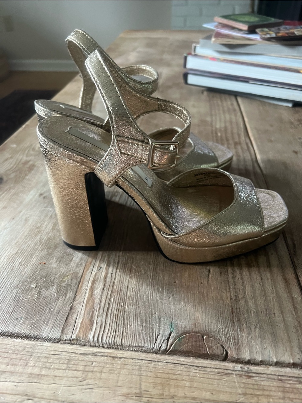 Zara Metallic Gold Platform Block Heel Sandals - Picture 6 of 10